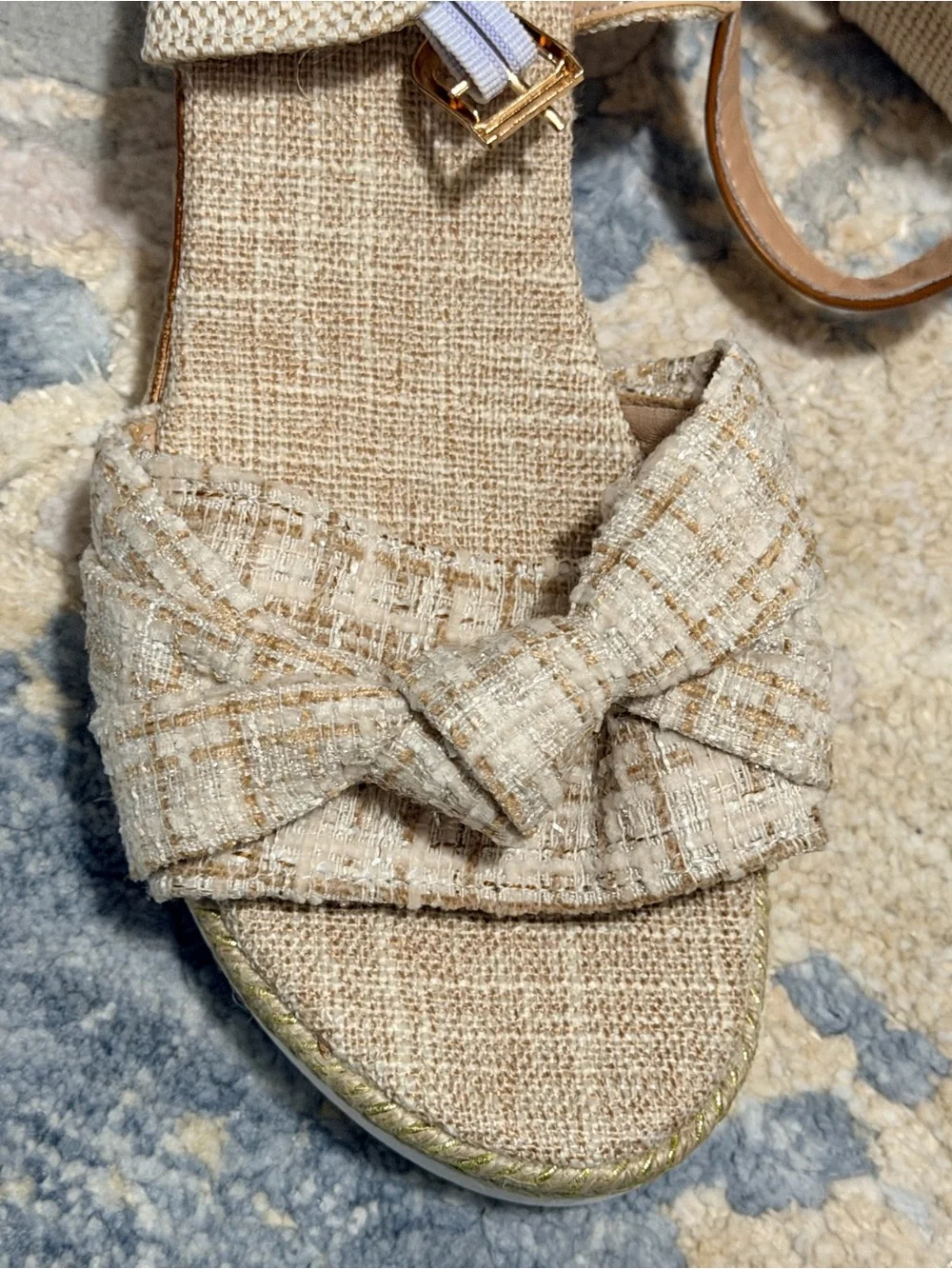 Beige Knot Espadrille Wedge Sandals - Women size small 6.5